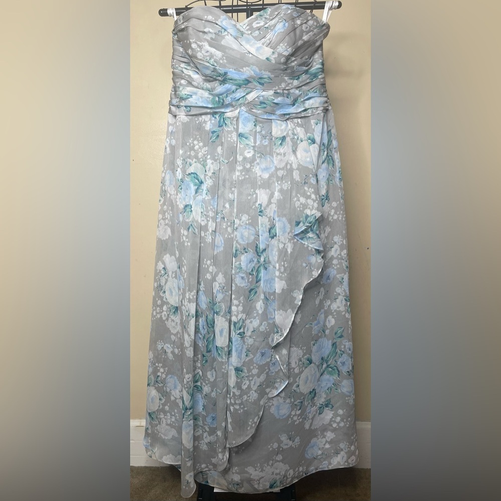 David's Bridal Gray & Blue Floral Dress